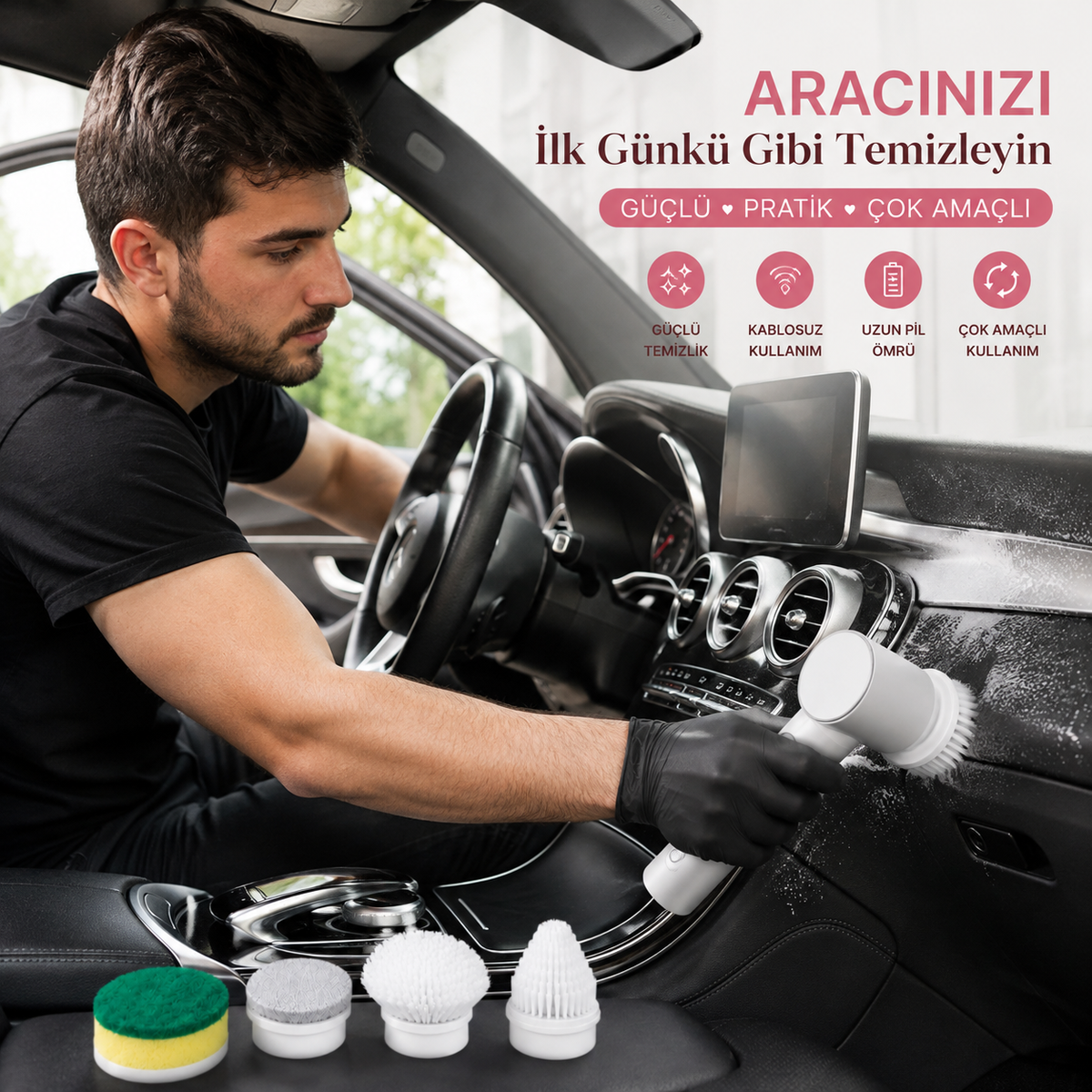 Araç içi detay temizliğinde kullanım