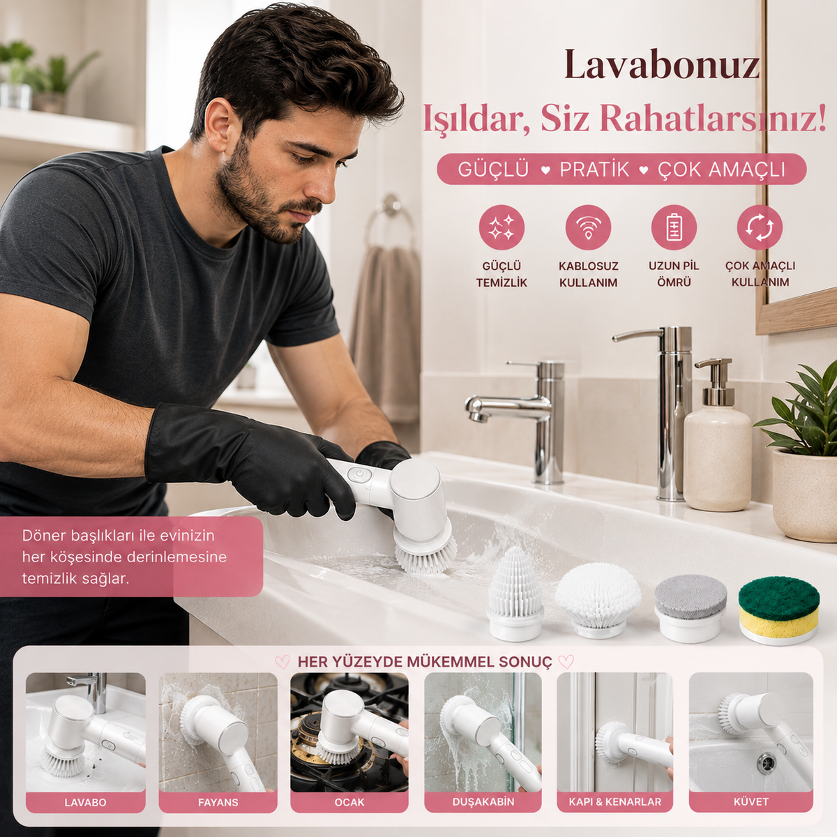 Lavabo ve banyo temizliğinde kullanım